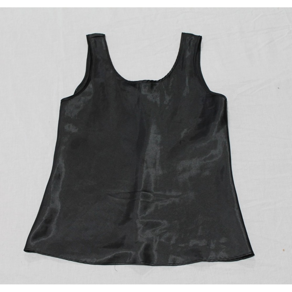 Vintage Heather Nicole Black Satin Tank Top Cami Blouse Womens M 90s Y2K USA
